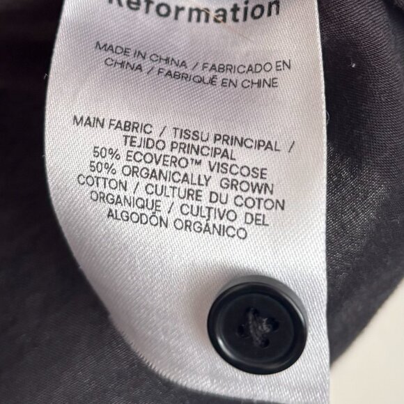 Reformation Adeline Top Black Puff Sleeves Button Front Women’s Size XL - Picture 4 of 4